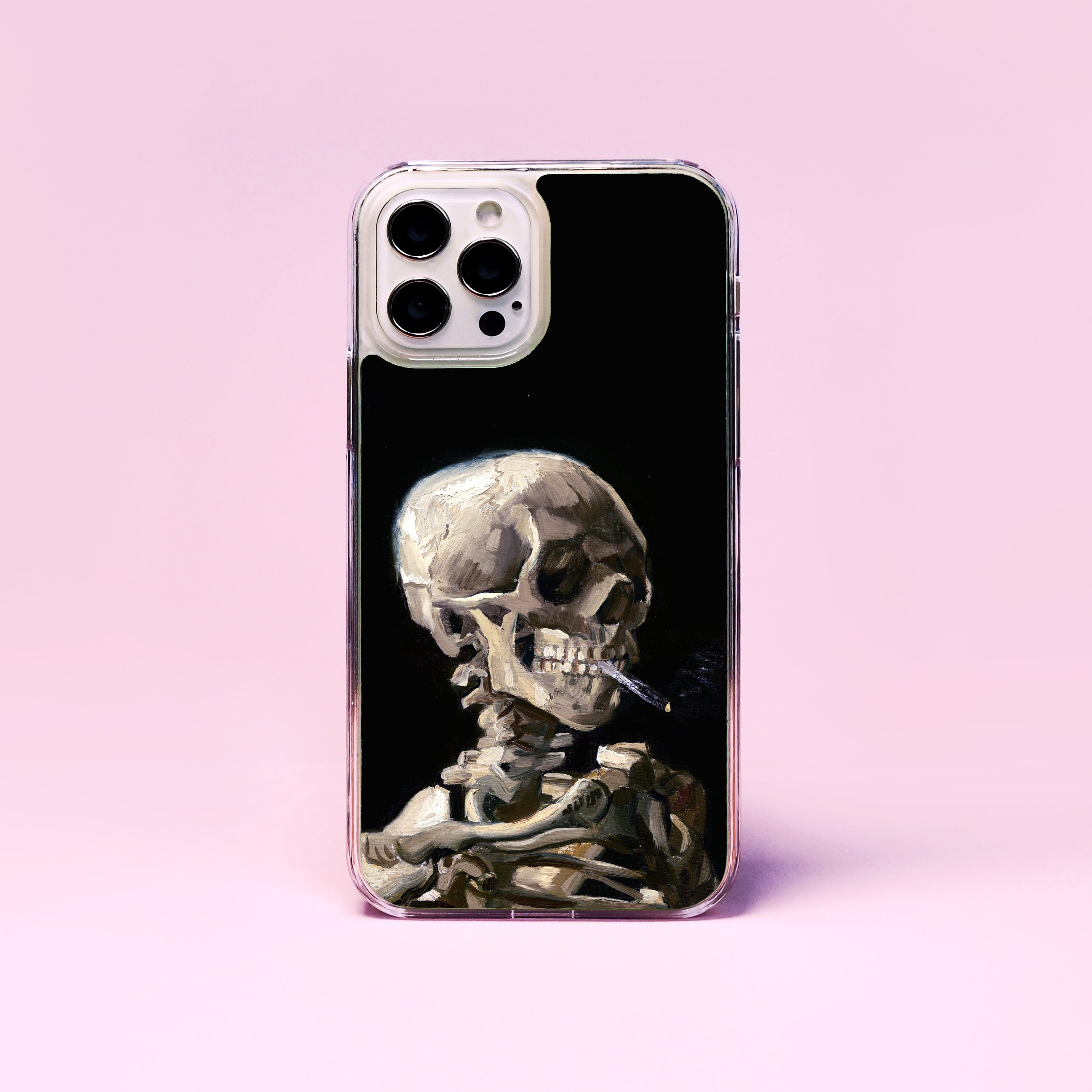 Skeleton With Burning Cigarette Vincent Van Gogh Smoking Skull Phone Case/ cover for iPhone 12 13 14 15 16 Pro Max Plus Mini SE 2 3 16e