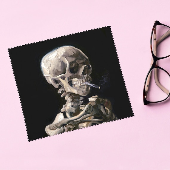 Skeleton with Burning Cigarette Smoking Vincent Van Gogh Gothic Halloween Design Glasses Cloth Lens Cleaning Cloths
