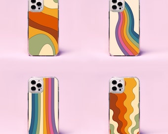 Retro 70'S Lines Swirl Ripple Groovy Pattern Plastic Phone Case/Cover For iPhone 7 11 12 13 14 15 Mini Pro Max SE Samsung Galaxy A21s A53 5G