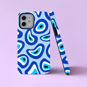 Evil Eye Blue Trippy Pattern 2 in 1 Dual Tough Phone Case/Cover For iPhone 7 XR 11 12 13 14 15 Pro Max Mini SE 3 Plus Samsung S20 FE S21 S22