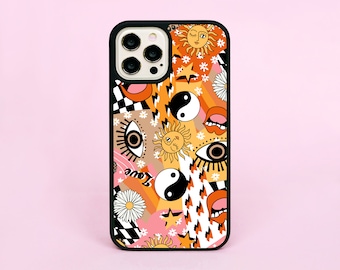 Groovy Collage Eyes 70's Yin Yang Sun Lightning Bolt Retro Pattern Custom Phone Case/Cover For iPhone 12 13 14 15 16 Pro Max Plus SE 2 3 16e
