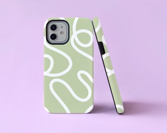 Cream & Sage Green Abstract Swirls Design Dual Tough Phone Case/Cover For iPhone XR 11 12 13 14 15 Pro Max Mini SE 2 Samsung S20 FE S21 S22