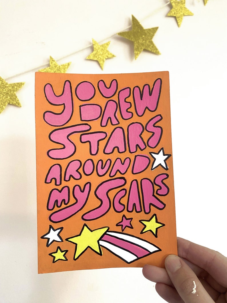 You Drew Stars Around My Scars Taylor Swift Cardigan Lyric Acrylic Painting 4.5 X 6.5 Original