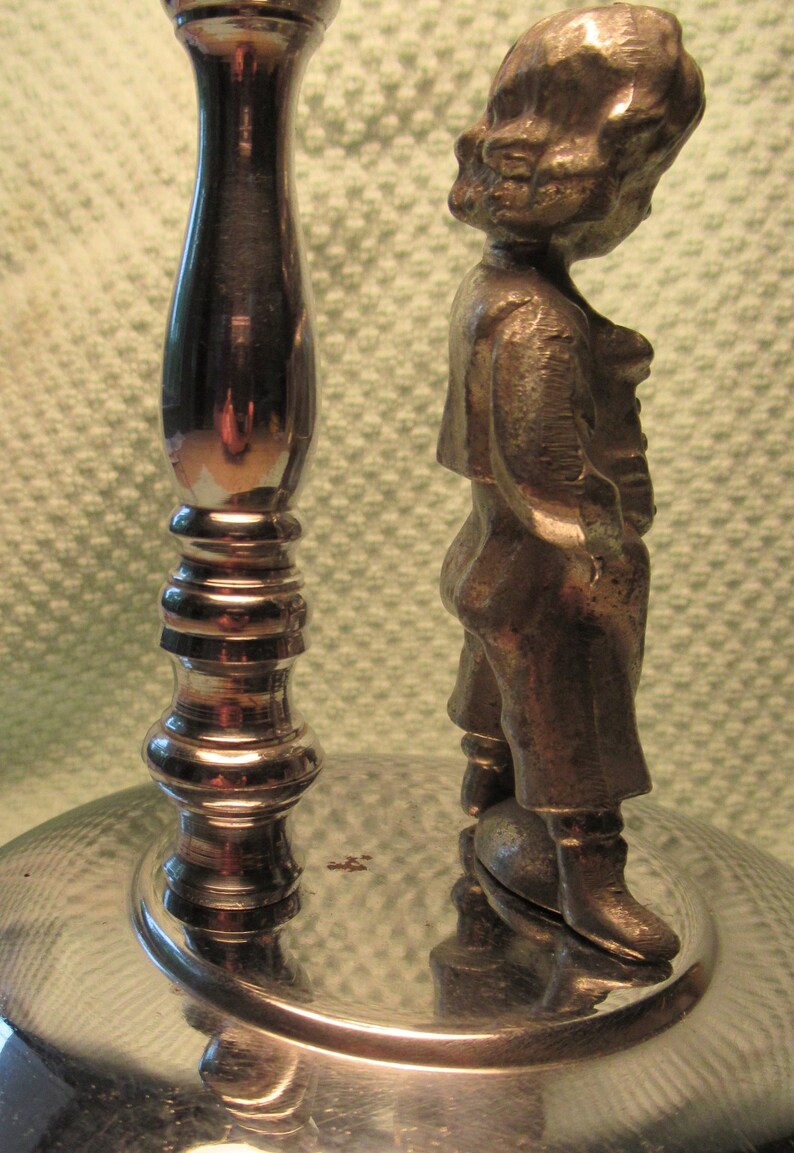 Mid-Century Art Deco Metal Chrome Tabletop Lamp Dome-Shaped Shade Boy Figurine
