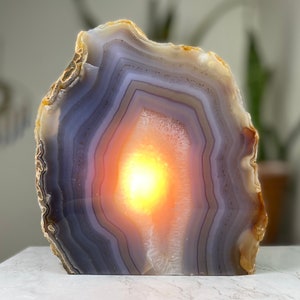 Large Natural Agate Geode Gemstone Lamp, Crystal Table Lamp for Office, Nursery, Bedroom, Boho Decor