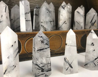 Black Tourmalinated Quartz Tower, Black Tourmaline Quartz Point, Tourmalated Crystal Point Pillar, Generator, Crystal Decor