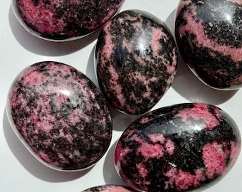 Polished Rhodonite Palm Stone: Heart Chakra Healing Crystal