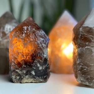 Smoky Quartz Point Lamp | Natural Stone Lamp | Smoky Quartz Table Lamp | Polished Point