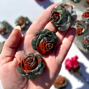 Bloodstone Carved Crystal Rose, Crystal Gift for Loved One, High Quality Gemstone Carving Rose only