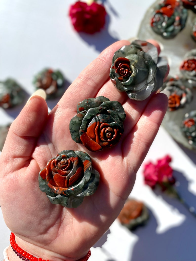 Bloodstone Carved Crystal Rose, Crystal Gift for Loved One, High Quality Gemstone Carving Rose only