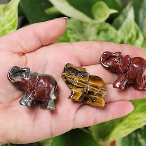 Assorted Gemstone Elephant Figurines, 1.5&quot; Standing Carved Crystal Elephant, Choose your Stone