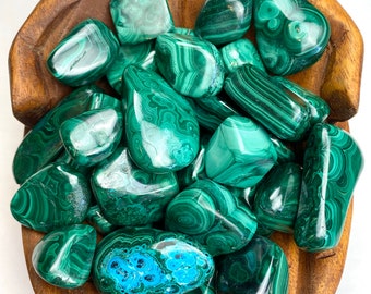 Malachite Tumbled Stone, Polished Pocket Stone, Stone of Abundance