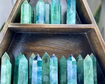 Green Fluorite Tower, AAA Natural Fluorite Point, Generator, Self Standing Polished Point