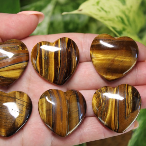 Tiger Eye Gemstone Heart, Natural Carved Heart Shaped Pocket Stone,  30 mm, 1.2"