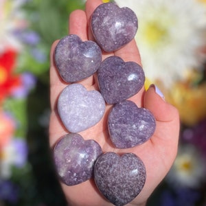 Lepidolite Heart Stone: Polished Crown Chakra Crystal for Meditation