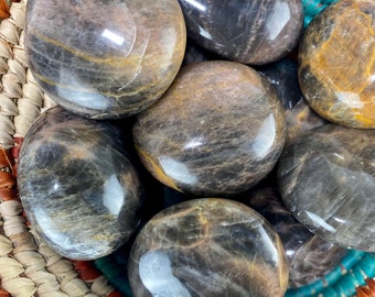 Black Moonstone Palm Stone, Polished Natural Gemstone, Black Moonstone Gallet