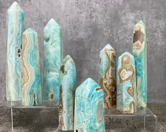 Caribbean Calcite Tower, You Choose High Quality Blue Aragonite Stone, Polished Caribbean Calcite Generator, Ocean Blue Calcite Crystal