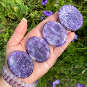 Lepidolite Worry Stone, Polished Oval Purple Lepidolite Gemstone