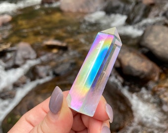 Aura Quartz Tower | Angel Aura Quartz | Polished Aura Quartz Point | Self-Standing Aura Quartz | Crystal Healing | Aura Quartz Generator