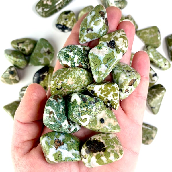 Green Camouflage Jasper Tumbled Stone, Polished Pocket Stone