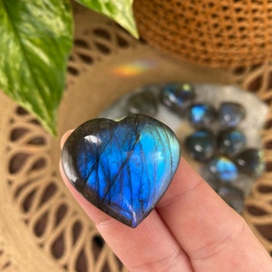 Labradorite Crystal Hearts, AA Flashy Labradorite Stone Heart, 1-1.25" Small Madagascan Labradorite