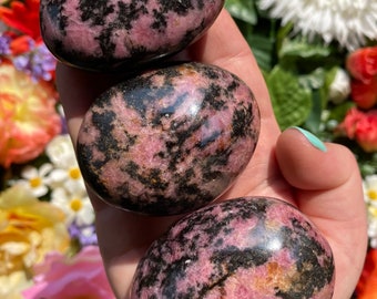Rhodonite Palm Stone, High Quality Pink Polished Rhodonite Gallet