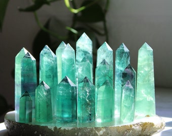 Green Fluorite Point Tower: Polished Gemstone Generator