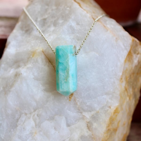 Caribbean Calcite Point Necklace, AA Quality Ocean Blue Gemstone Pendant