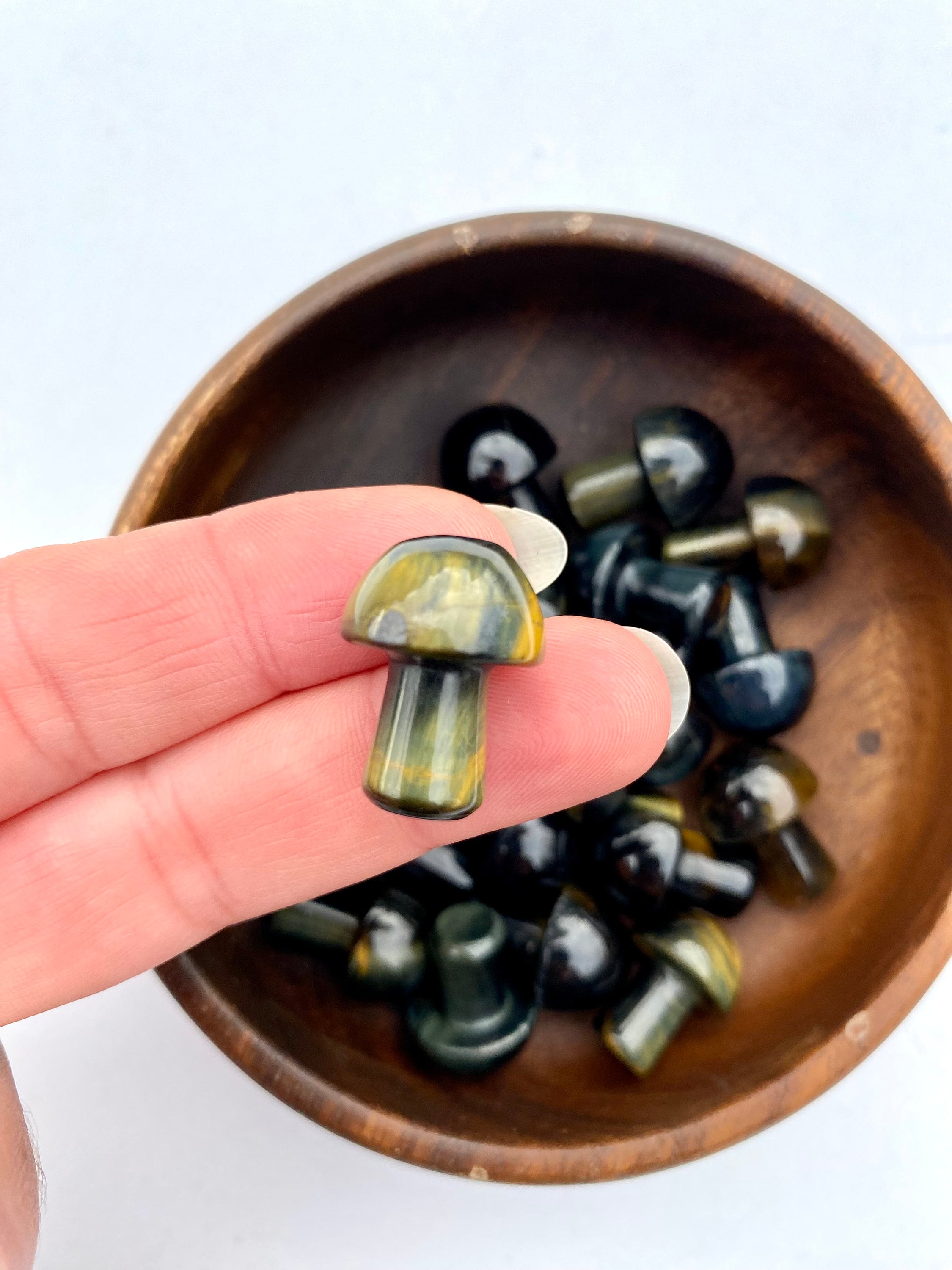 Blue Tiger Eye Mini Mushrooms, 1" Gemstone Mushroom Carving