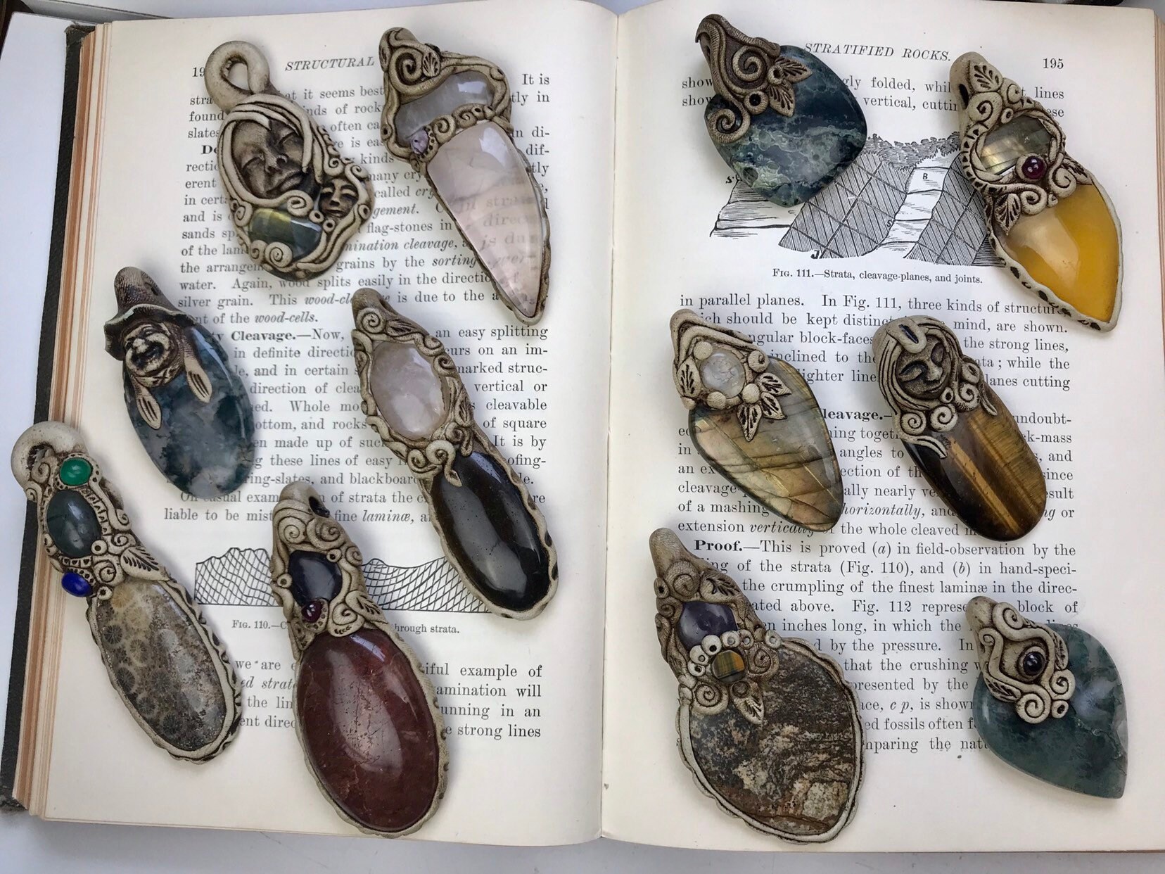 Hand Carved Crystal Pendant Gemstone & Polymer Clay Pendant Etsy