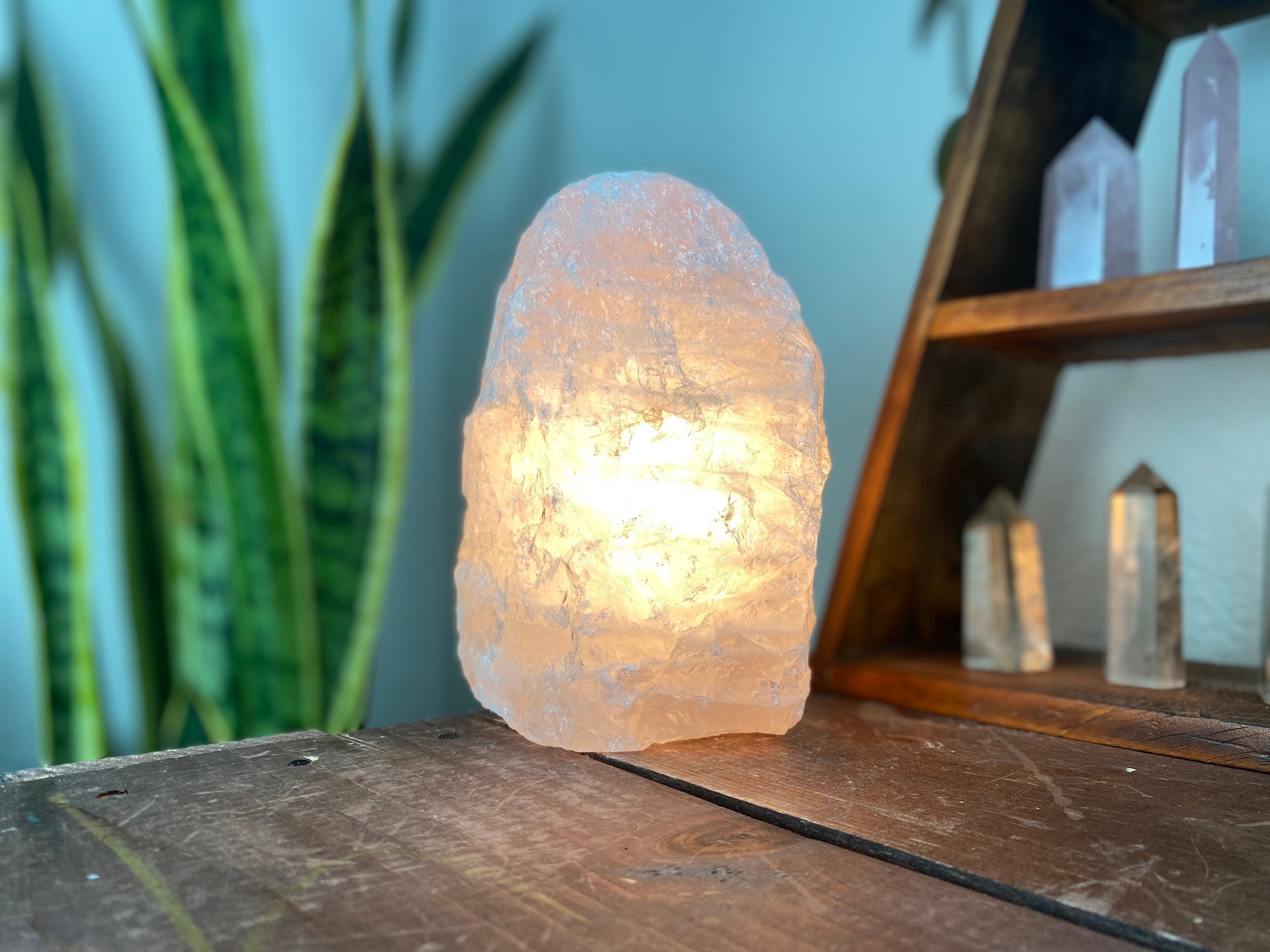 Raw Rose Quartz Crystal Lamp Natural Gemstone Nightlight