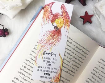 TWO-SIDED watercolor printed bookmark - Phoenix