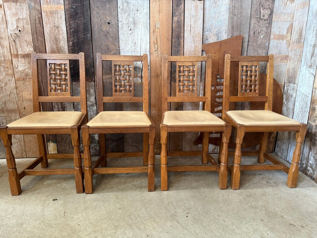 Vintage Set Four Oak and Leather Colin Almack Beaverman Dining Chairs ...