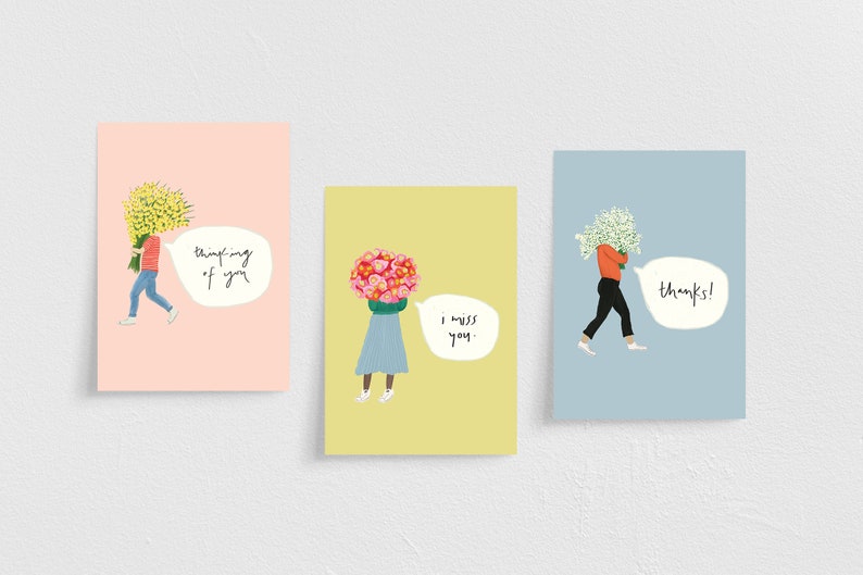 Floral Ladies Speech Bubbles Variety Pack of 9 Postcards POSTCARDS