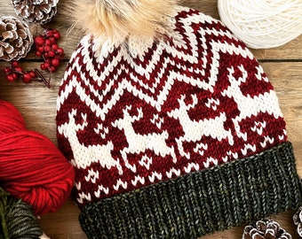 Reindeer Romp Beanie Knitting Pattern