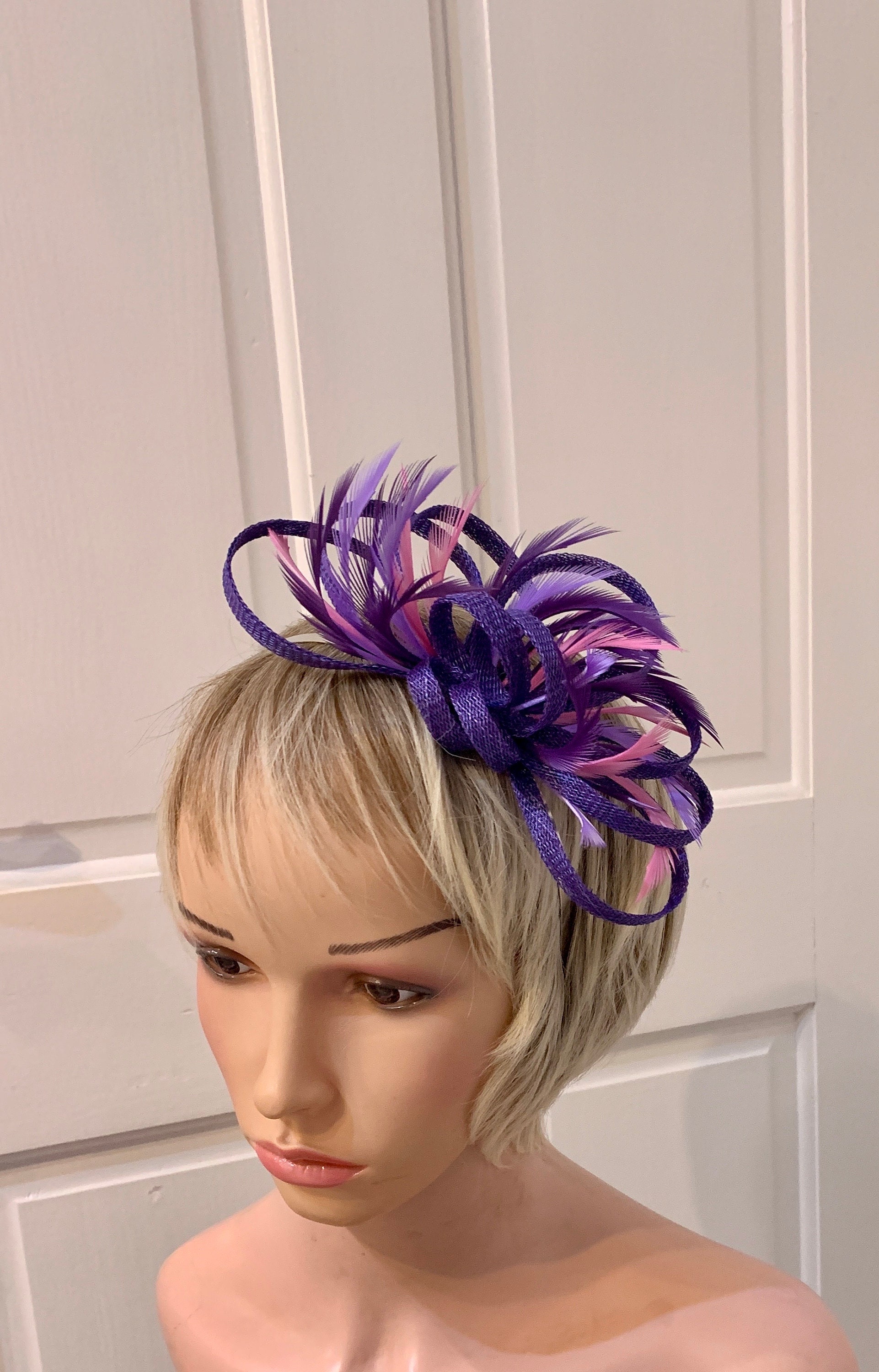 Fascinators Headband with Feather, Purple Purple Feather Fascinator, Purple Velvet Fascinator, Feather  main image 2