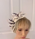 Ivory dusky pink and aubergine feather fascinator, ivory with pink and plum aubergine fascinator for weddings, elegant ivory fascinator
