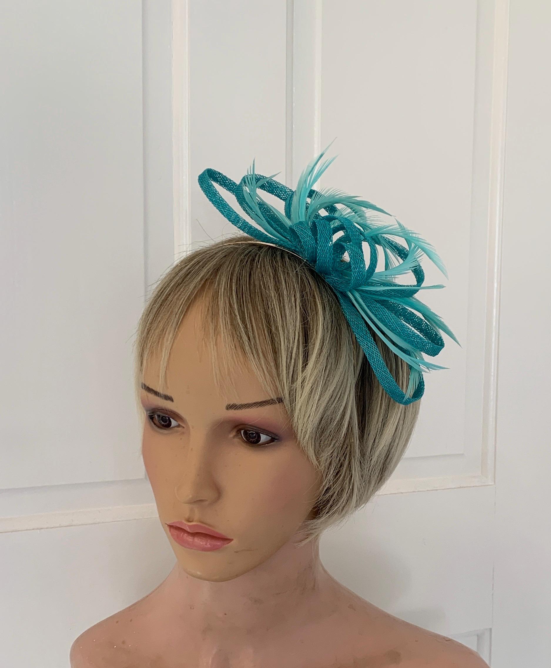 AQUAMARINE AND BLACK  FASCINATOR hat / hair  Accessories Charmante Fascinator in Black Leather with Silver and Blue  main image 3