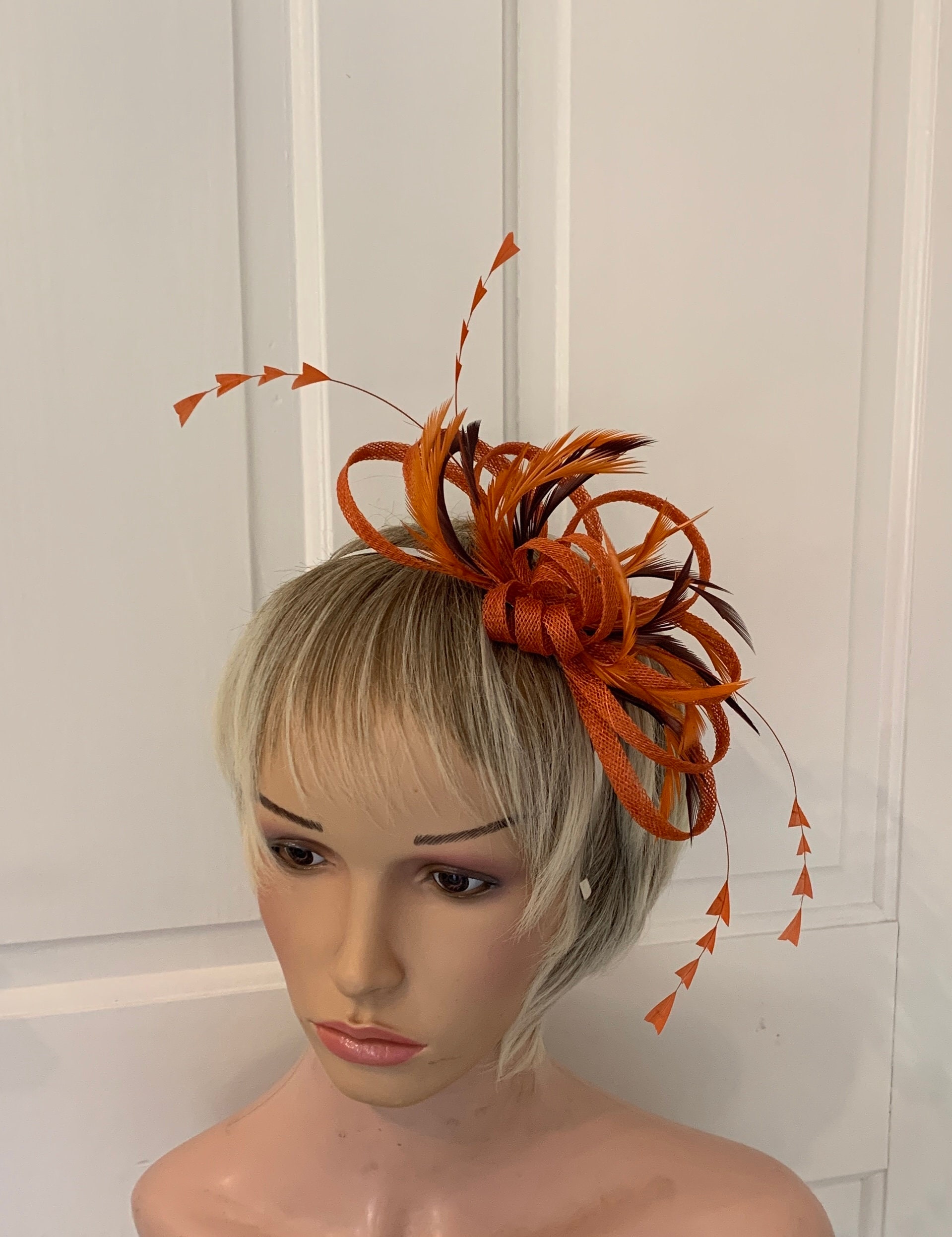 Etsy Burnt Orange Fascinator Hat Worn Once Perfect condition Burnt Orange & Chocolate Brown Feather Fascinator for  main image 2