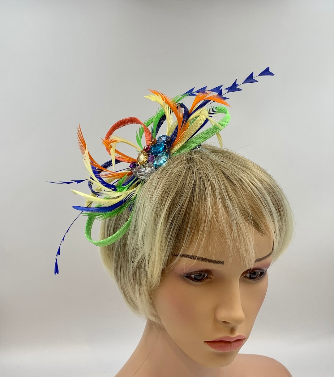 Rainbow Feather Fascinator, Multicoloured Feather Fascinator With