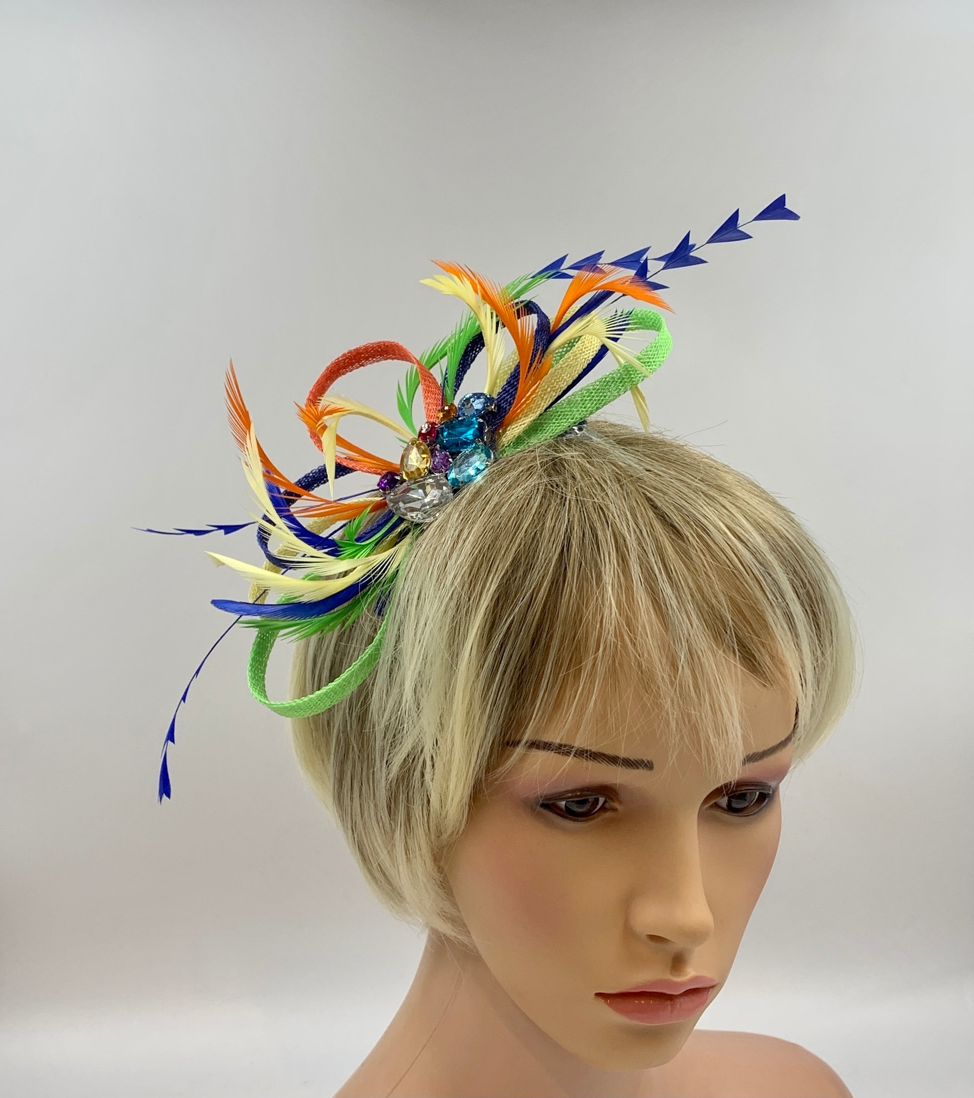 Rainbow Feather Fascinator, Multi-coloured Feather  display picture 2