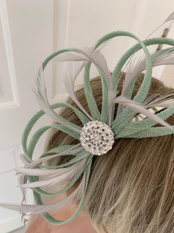 One Off Piece Large Light Mint Green Fascinator Hat Big Teardrop