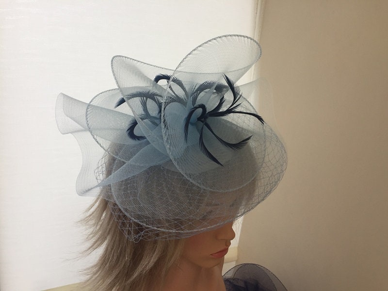 Powder blue & navy hatinator fascinator ascot derby Etsy