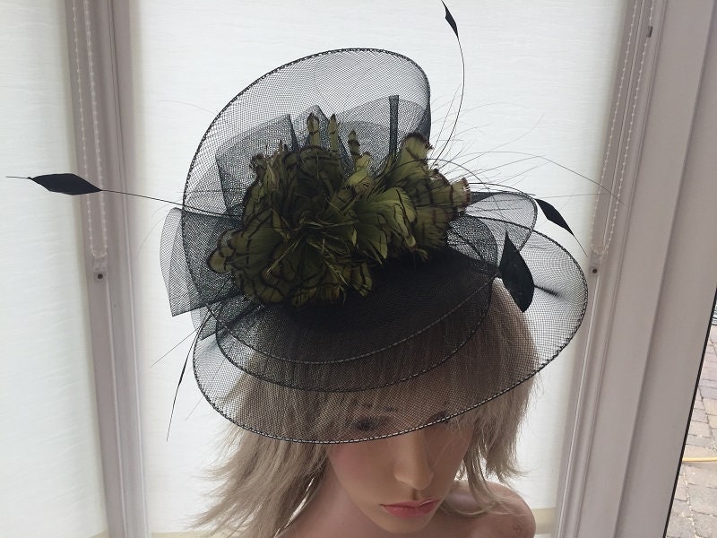 Black \u0026 Olive Green Feather Hatinator 