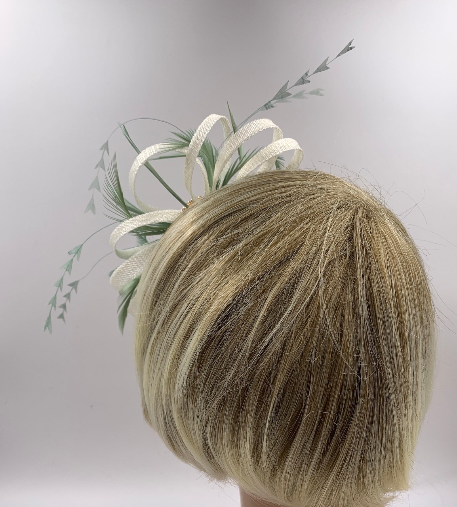 Ivory & Sage Green Feather Fascinator Small Ivory Sage Etsy UK