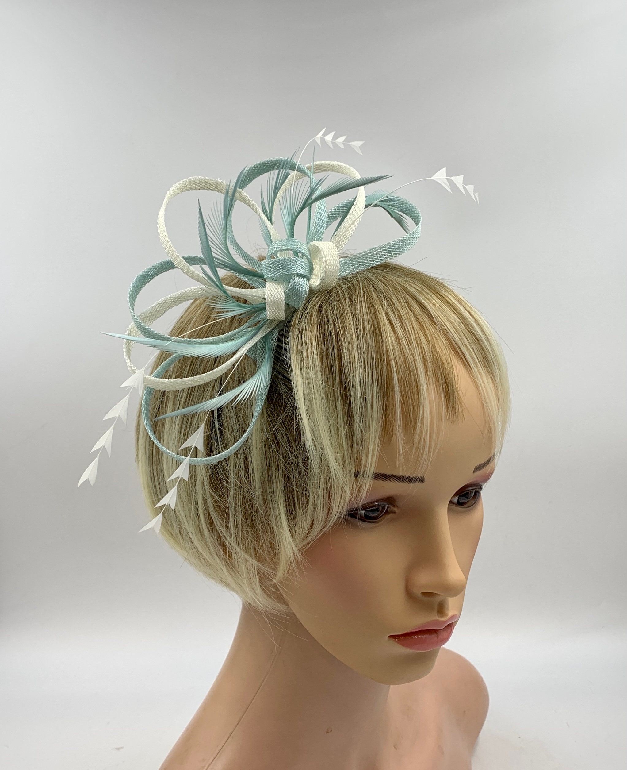 Duck Egg and Ivory Feather Fascinator Duck Egg Blue Headpiece Etsy UK