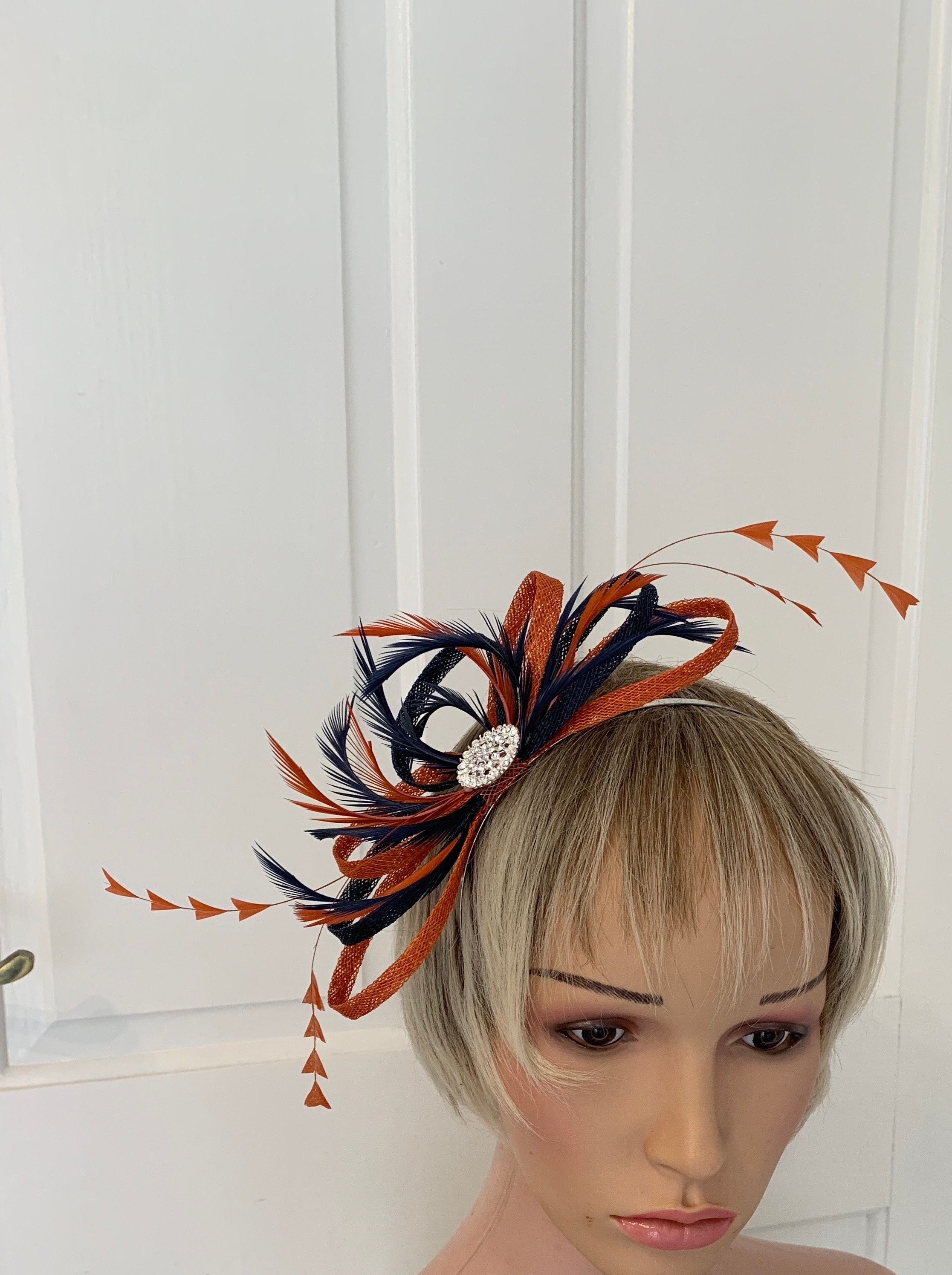 Burnt Orange and Navy Feather Fascinator for Weddings, Deep  display picture 1