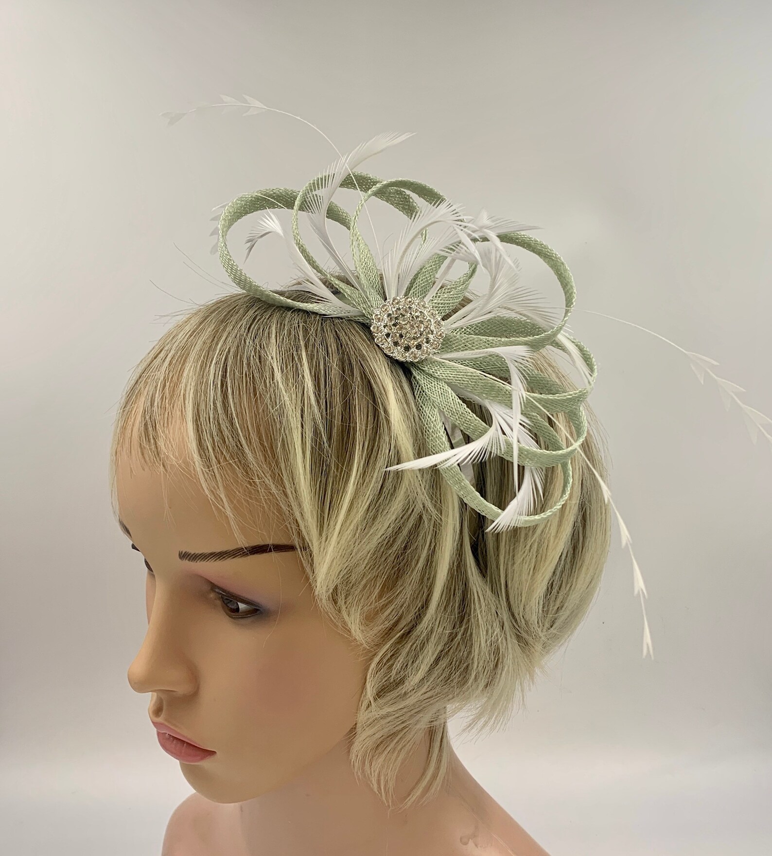 Mint green and white feather fascinator pale green and white Etsy