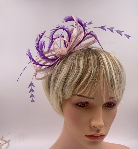 Purple Feather Fascinator Elegant Nude 