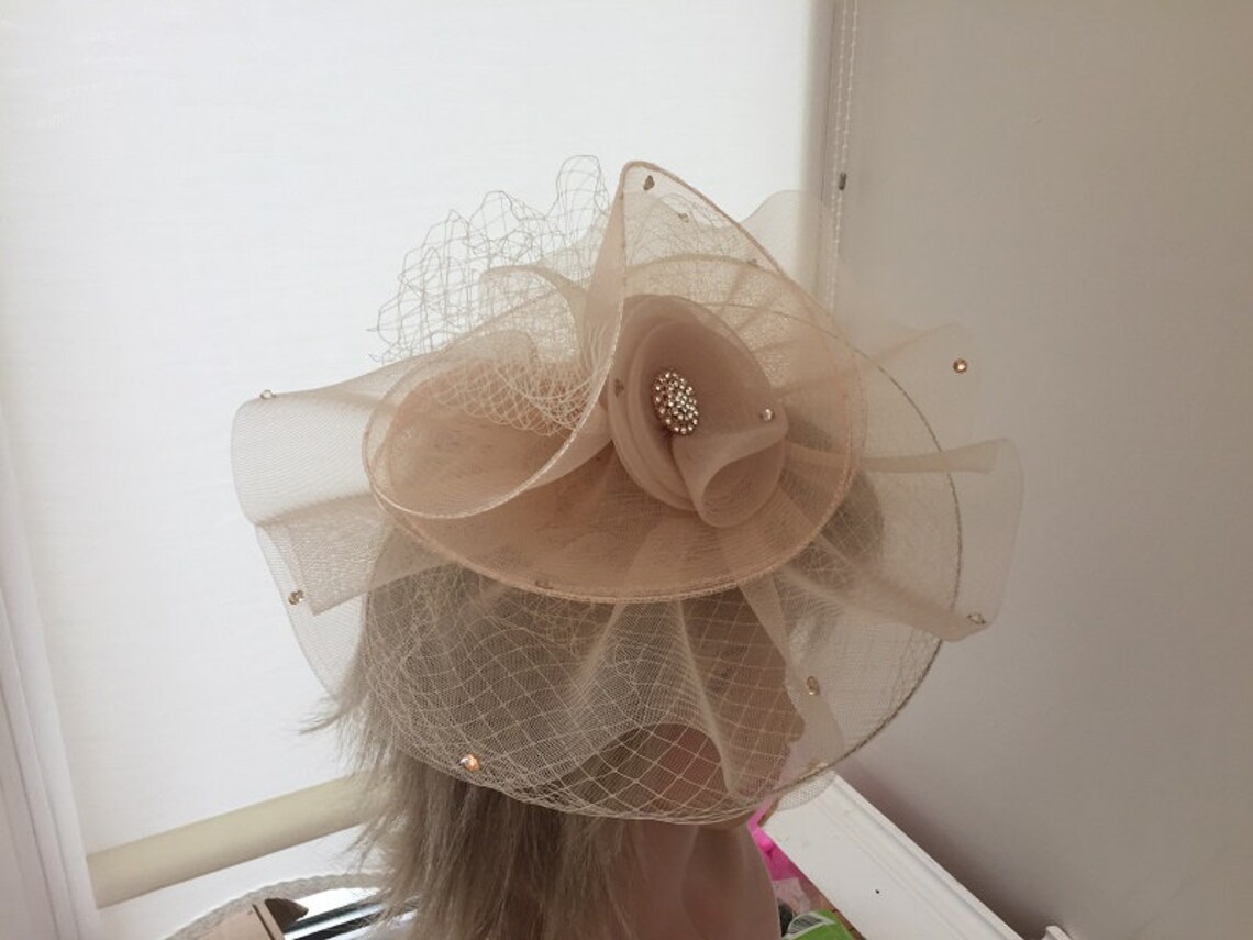 Nude & deep cream gold hatinator fascinator with net Etsy
